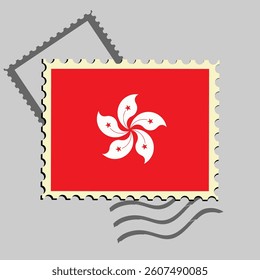 Hongkong flag postage stamp. Isolated vector illustration on grey post stamp background