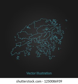 Hongkong map - Abstract mash line and point scales on dark background with Hongkong. flat design style, clean and modern. Vector Illustration eps10