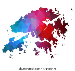 hongKong map. Blue and Red polygonal shape vector illustration on white background. Vector illustration eps 10.