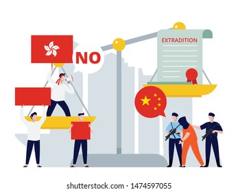 
Hongkong protest in tiny people illustration. China mainland and Hongkong conflict image.