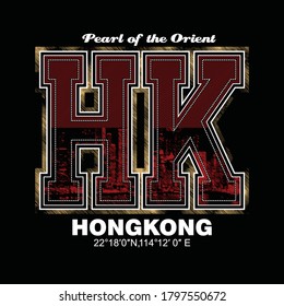 Hongkong.Vintage and typography design in vector illustration.clothing,apparel,t shirt and other uses.Abstract design with the grunge and denim style. Vector print, typography, poster.