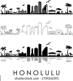 HONOLULU City HAWAII Skyline Silhouette Cityscape Vector