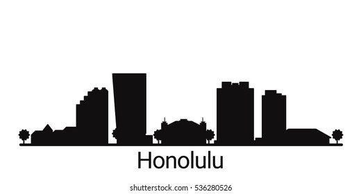 Honolulu city outline skyline. All Honolulu buildings - customizable objects, so you can simple change skyline composition. Minimal design.