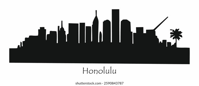 Honolulu City silhouette. Panorama cityscape background. Skyline urban border. Black flat vector illustration isolated on white background