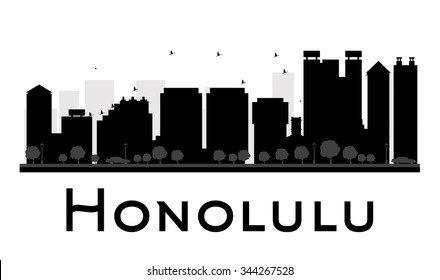 Honolulu City skyline black and white silhouette. Vector illustration. Simple flat concept for tourism presentation, banner, placard or web site. Business travel concept. Cityscape with landmarks