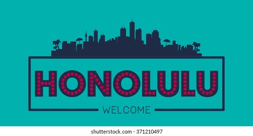Honolulu city skyline typographic illustration vector design