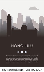 Honolulu city template for website, presentation, front page, invitation, publication sheet with skyline, landmarks. Vector Hawaii, USA image layout, simple and grayscale