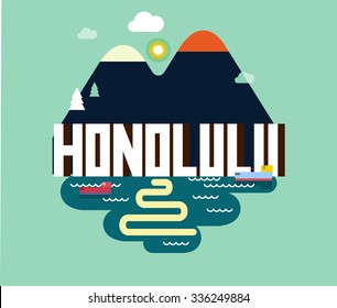 Honolulu city travel destination in USA. vector cartoon,