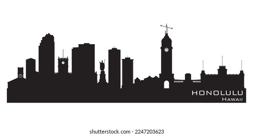 Honolulu Hawaii city skyline Detailed vector silhouette