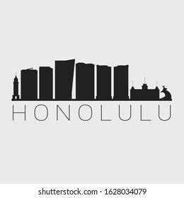 Honolulu Hawaii City. Skyline Silhouette City. Design Vector. Famous Monuments Tourism Travel. Buildings Tour Landmark.