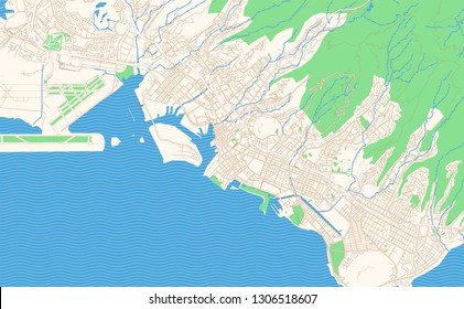Honolulu Hawaii printable map excerpt. This vector streetmap of downtown Honolulu is made for infographic and print projects.