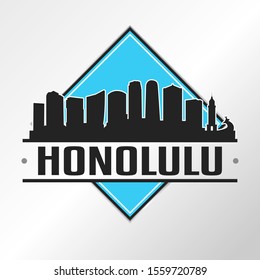 Honolulu Hawaii Skyline Logo. Adventure Landscape Design. Vector Illustration Cut File.