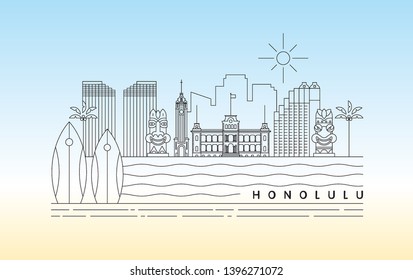 Honolulu, Hawaii skyline minimal vector illustration and typography design 