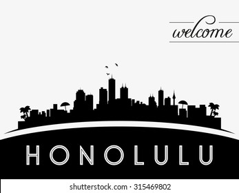 Honolulu Hawaii skyline silhouette, black and white design, vector illustration