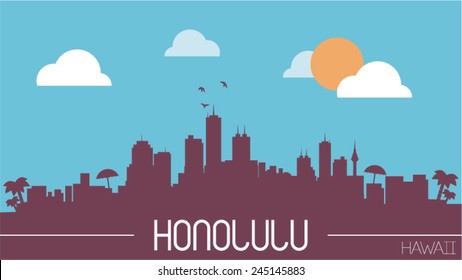 Honolulu Hawaii skyline silhouette flat design vector illustration.