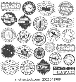 Honolulu, Havaí, Stamp. Vetor Art Postal. Projeto de viagem do passaporte. Conjunto de Viagens e Negócios.	