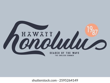 honolulu hawaii surf typography, t-shirt graphics, Summer T-shirt Illustration For Print And Clothing. typography college varsity, Vintage college style typography, Los Angeles City slogan print. 