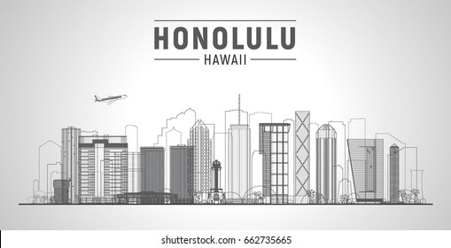 Honolulu Hawaii (United States) line city skyline vector background. Flat vector illustration. Business travel and tourism concept with modern buildings. Image for banner or web site.