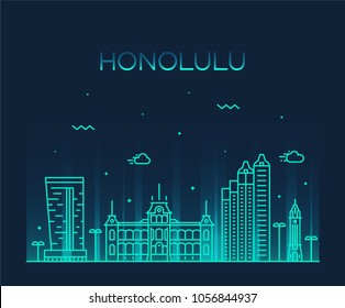 Honolulu, Hawaii, USA. Trendy vector illustration, linear style