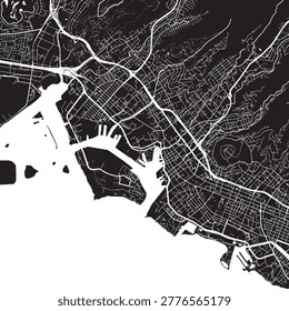 Honolulu Hawaii Vector Map, Detailed City Street Map Black and White Minimalist Line Art