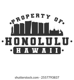 Honolulu, HI, USA City Varsity Skyline. A Logotype Sports College and University Style. Illustration Design Vector Emblem.