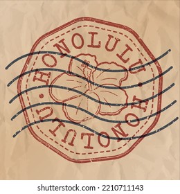 Honolulu, HI, USA Stamp City Travel Passport. Design Retro Symbol Country. Old Vintage Postmark.