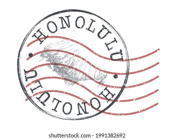 Honolulu, HI, USA Stamp Map Postal. Silhouette Seal Roads and Streets. Passport Round Design. Vector Icon. Design Retro Travel National Symbol.