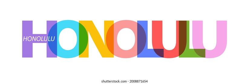 HONOLULU. The name of the city on a white background. Vector design template for poster, postcard, banner. Vector illustration.