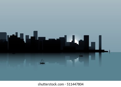Honolulu skyline. The capital of the U.S. state of Hawaii. City skyline in the morning. Morning haze over the city.