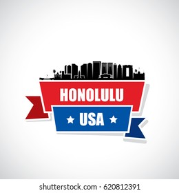 Honolulu skyline - Hawaii - ribbon banner - vector illustration
