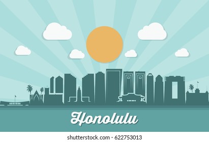 Honolulu skyline - Hawaii - vector illustration