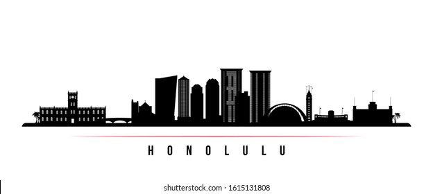 Honolulu skyline horizontal banner. Black and white silhouette of Honolulu, Hawaii. Vector template for your design. 