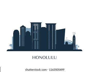 Honolulu skyline, monochrome silhouette. Vector illustration.