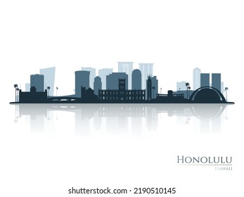 Honolulu skyline silhouette with reflection. Landscape Honolulu, Hawaii. Vector illustration.