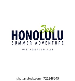 Honolulu Surfing emblem or logo. Vector illustration