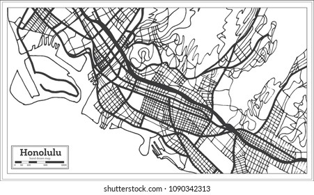 Honolulu USA City Map in Retro Style. Outline Map. Vector Illustration.