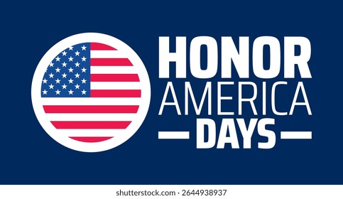 Honor America Day background or banner design. Circular US Flag Icon on Dark Blue Background, Symbolizing Patriotism, Freedom, and National Pride for Celebrations.
