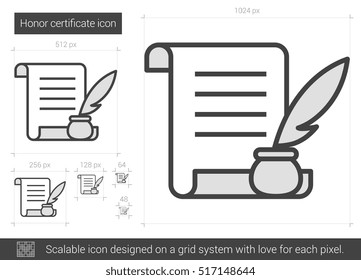 Honor certificate vector line icon isolated on white background. Honor certificate line icon for infographic, website or app. Scalable icon designed on a grid system.