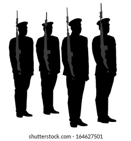 Honor Guard Silhouette On White Background