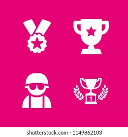 honor icon. 4 honor set with army, first prize trophy, trophy and ribbon badge award vector icons for web and mobile app