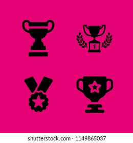 honor icon. 4 honor set with ribbon badge award, trophy and first prize trophy vector icons for web and mobile app
