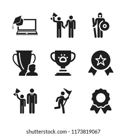 honor icon. 9 honor vector icons set. trophy, laptop with a graduation cap and winner icons for web and design about honor theme