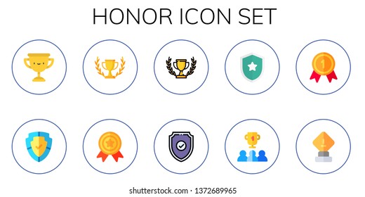 honor icon set. 10 flat honor icons.  