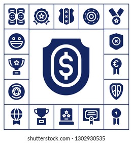  honor icon set. 17 filled honor icons.  Simple modern icons about  - Kneepad, Yahoo, Trophy, Shield, Badge, Prize, Medal, Award, Merit