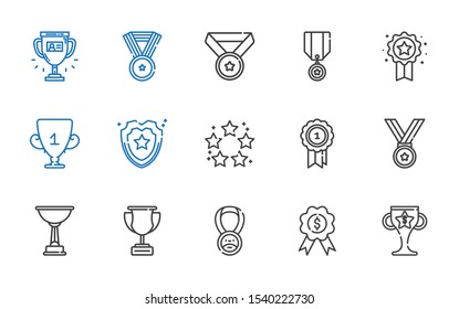 honor icons set. Collection of honor with trophy, medal, best, shield, badge. Editable and scalable honor icons.