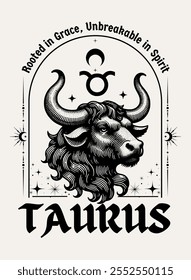 Honor the resilient and grounded Taurus with a design that highlights their inner strength and grace. Design vector illustration for T-shirts, mugs, typography, poster and more. Zodiac characteristic.