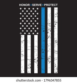 Honor Serve Protect Thin Blue Line T-Shirt Design Vector