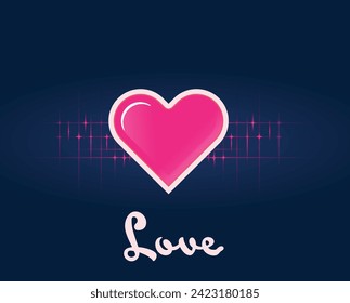 In honor of Valentine's Day: sincere feelings enclosed in a hot pink heart, decorated with stylish stripes on a blue background, symbolizing the limitless sky of love