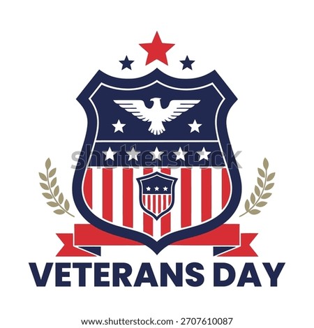 Honor Veterans Day with a patriotic shield emblem, perfect for banners, posters, and social media tributes to our brave heroes, scalable design