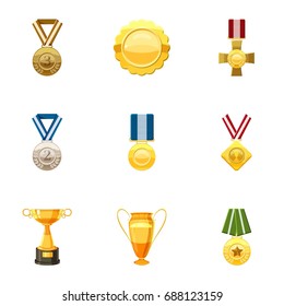 Honorable medals icons set. Cartoon set of 9 honorable medals vector icons for web isolated on white background